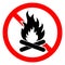 Stop bonfire icon. No fire icon. Red ban of flame sign. Vector illustration