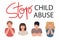 Stop child abuse banner. Family violence, domestic abuse and aggression concept. Scared, stressed children