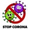 Stop Corona cartoon style sign, angry and dead Covid-19