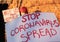 STOP CORONA SPRED Banner. Young people protest for Corona virus. pandemic global panic