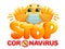 Stop coronavirus 2019-ncov awareness lettering phrase. emoticon yellow cartoon character in medical mask