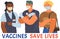 Stop coronavirus agitation concept. Vaccination promo, immunization of workers. Vaccine saves lives