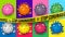 Stop Coronavirus Colorful Retro Virus Pop Art Eight Frames Yellow Tape