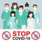Stop Coronavirus Covid-19. Vector flat illustration of doctors characters in medical face mask.