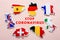 Stop coronavirus in Europe. Maps of Great Britain, France, Germany, Italy, Spain, Belgium, Switzerland with flags on light