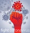 Stop coronavirus, human fist raised up symbol outbreak and coronaviruses influenza vector illustration. Coronavirus 2019
