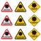 Stop coronavirus neon symbols. COVID-19 virus warning signs with text on English, Italian and French