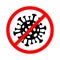 Stop coronavirus symbol with red circle stop sign.