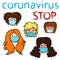 Stop coronavirus, women in medical masks, vector illustration