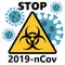 STOP COVID-19 Biological hazard icon, Novel coronavirus 2019-nCoV , Abstract virus strain model Novel corona virus 2019-nCoV with