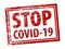 STOP COVID-19 grunge rubber rectangle stamp on white background.   Red vector rectangle textured seal stamp with STOP COVID-19 tex