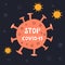 Stop covid-19 poster, card with virus shape