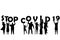 STOP COVID 19  with silhouette of women, men and children holding letters