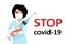 Stop covid-19 Vaccination. syringe with a medicine for the pandemic of the coronavirus. Doctor makes an injection