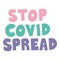 Stop covid spread lettering doodle flat style icon