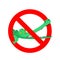 Stop crocodile. Prohibited alligator. Strikethrough caiman. Emblem against predator reptile. Red prohibition sign. Ban wild