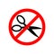 Stop cutting scissors. Prohibiting red road sign. Ban shears