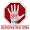 Stop demonstration conceptual illustration. Open hand with the text stop demonstration