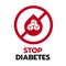 Stop Diabetes sign with red drop blood and sugar in circle stop sign vector design