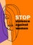 Stop Domestic Violence concept. Outline of a woman, background with purple color of awareness, campaign title