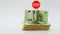 Stop euro currency.euro money inflation. Refusal to pay in euros.Euro banknotes and red stop sign on white background