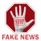 Stop fake news conceptual illustration. Open hand with the text stop fake news