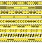 Stop on floor stripes set vector. Restrictive tape stickers in yellow with stripes to separate people. Police line is