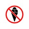 Stop food, no ice cream or no eating icon in black and red. Forbidden symbol simple on isolated background. EPS 10 vector