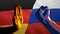 Stop gesture and fist sign - Germany flag and Russia flags