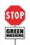 Stop Greenwashing concept with stop road sign and text isolated on white for easy selection