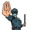 Stop hand gesture. Robot policeman. Isolate on white background