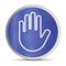Stop hand icon prime blue round button vector illustration design silver frame push button