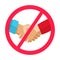Stop hand shake sign not to spread infection virus or prohibition of people handshake caution icon vector flat cartoon