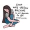 Stop hate speech and bullying people, sadness woman cartoon illustration