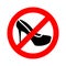 Stop heels. Attention bath shoes women. Red prohibitory road sign