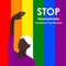 Stop Homophobia. Black LGBT woman raised her hand in protest May 17 - The International Day Against Homophobia