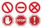 Stop icon sign. Set symbol. Red color signboard symbol. Isolated vector illustration.