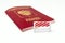 Stop illegal migration concept, Russian biometric international passport with a road barrier on white background