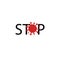 Stop inscription icon and coronavirus bacteria sign. Vector illustration eps 10