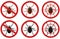 Stop mite signs. Set of insect pest control signs. Vector illustration.