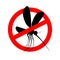 Stop mosquito. Red prohibition sign. Ban insects