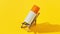 Stop motion animation with bottle of sunscreen on chair over yellow background
