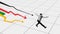 Stop motion, animation. Businessman in formal wear running away from financial and professional analytics, arrow graphs
