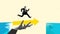 Stop motion, animation. Forward to the goal. Human hand supporting businessman, who running to buisness target.