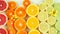 Stop Motion moving lines of colorful citrus fruit.