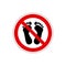 STOP! No bare foot. Do not enter. Vector. The icon with a red contour on a white background. For any use. Warns.