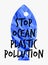 Stop ocean plastic pollution  illustration. Ecological poster Fish composed of 3d realistic plastic waste bag. Message