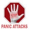 Stop panic attack conceptual illustration. Open hand with the text stop panic attack