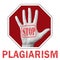 Stop plagiarism conceptual illustration. Open hand with the text stop plagiarism