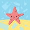 Stop plastic pollution banner. Vector image of cartoon style with sad crying starfish. Ecology concept illustration. Say No To